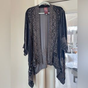 Johnny Was 3/4 sleeve gray velvet cardigan size XL